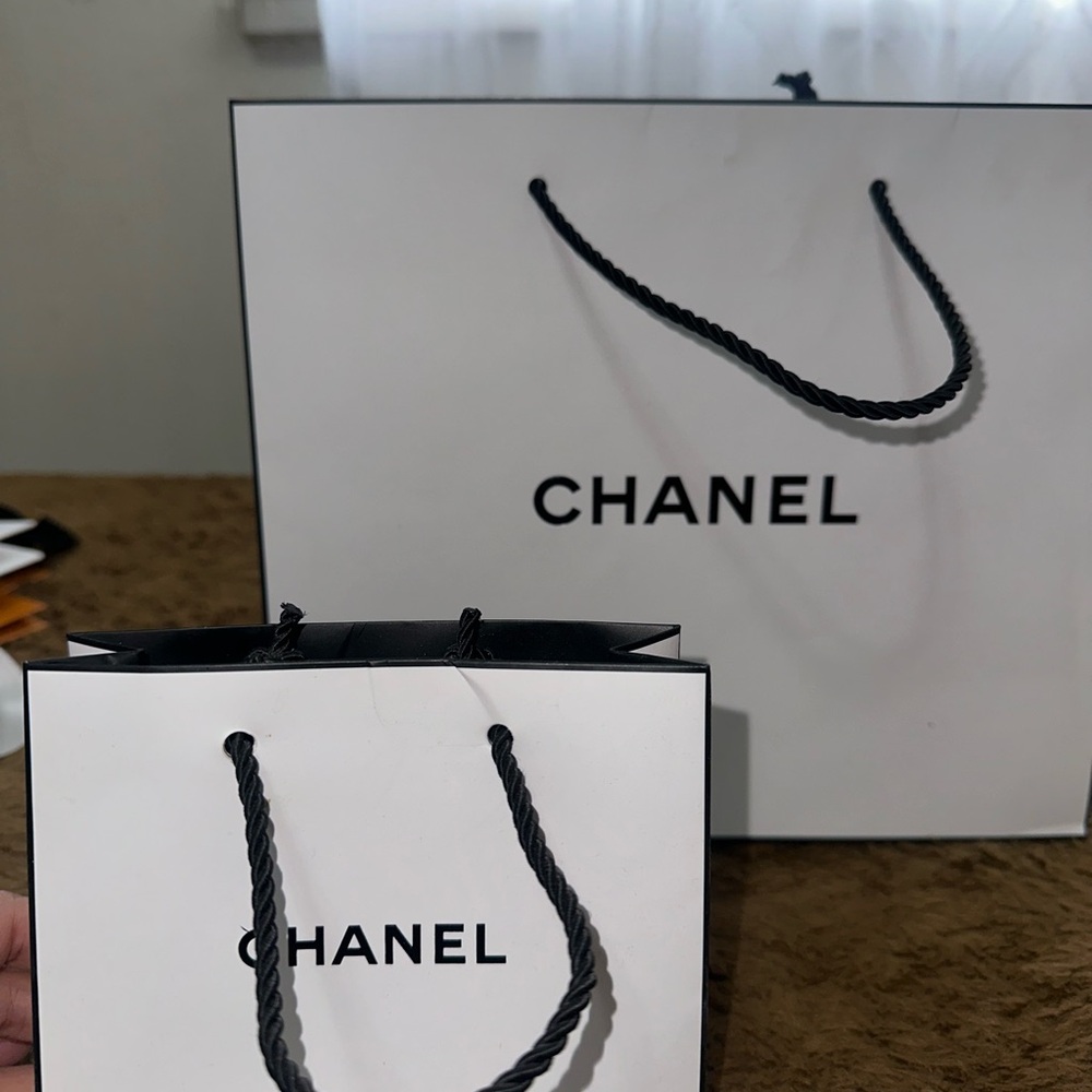 Chanel White and Black Shopping Bags